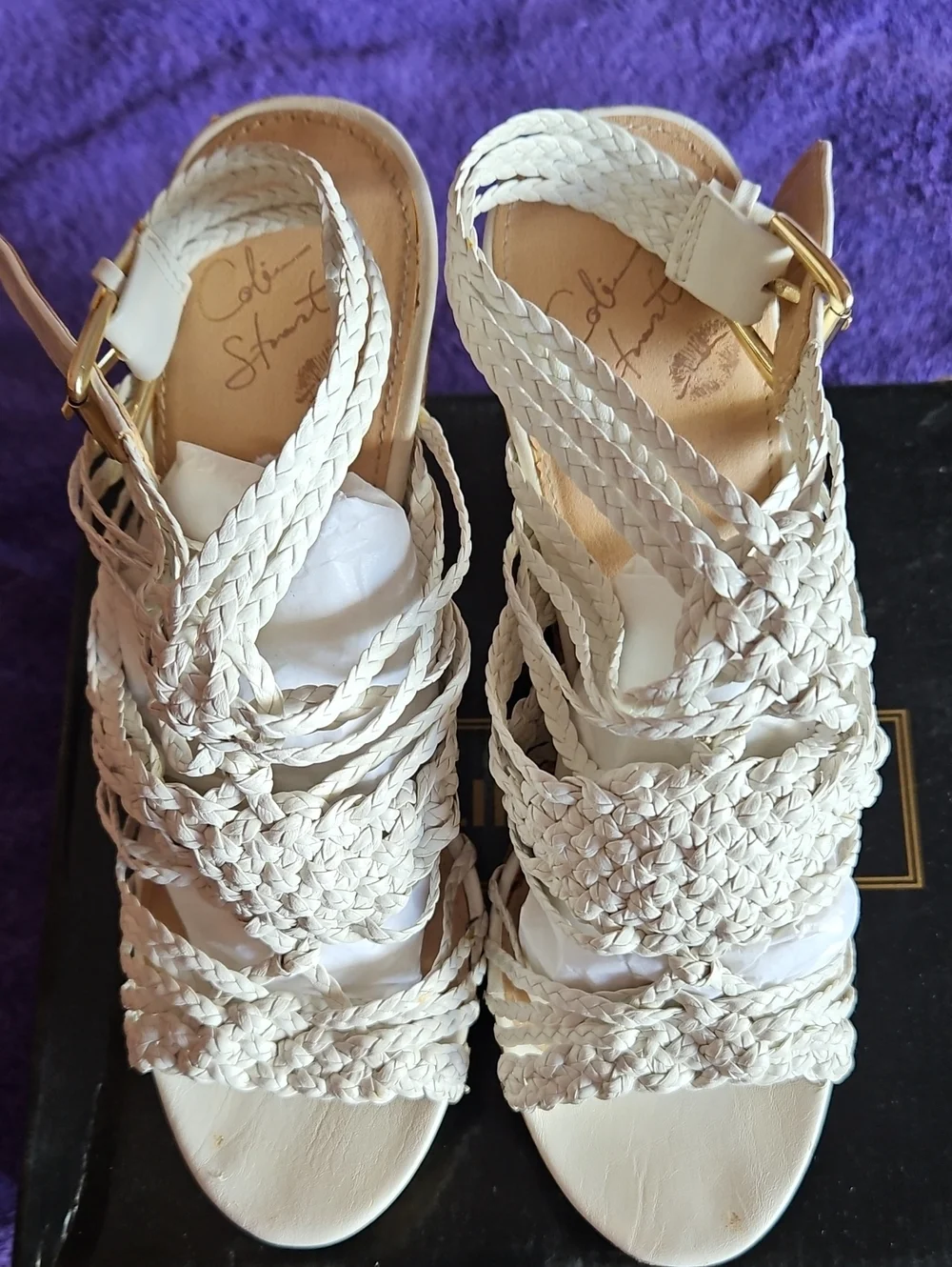 Colin Stuart Coconut Milk Braided Strap, Cork Look Platform Shoe Size 7B 2000s